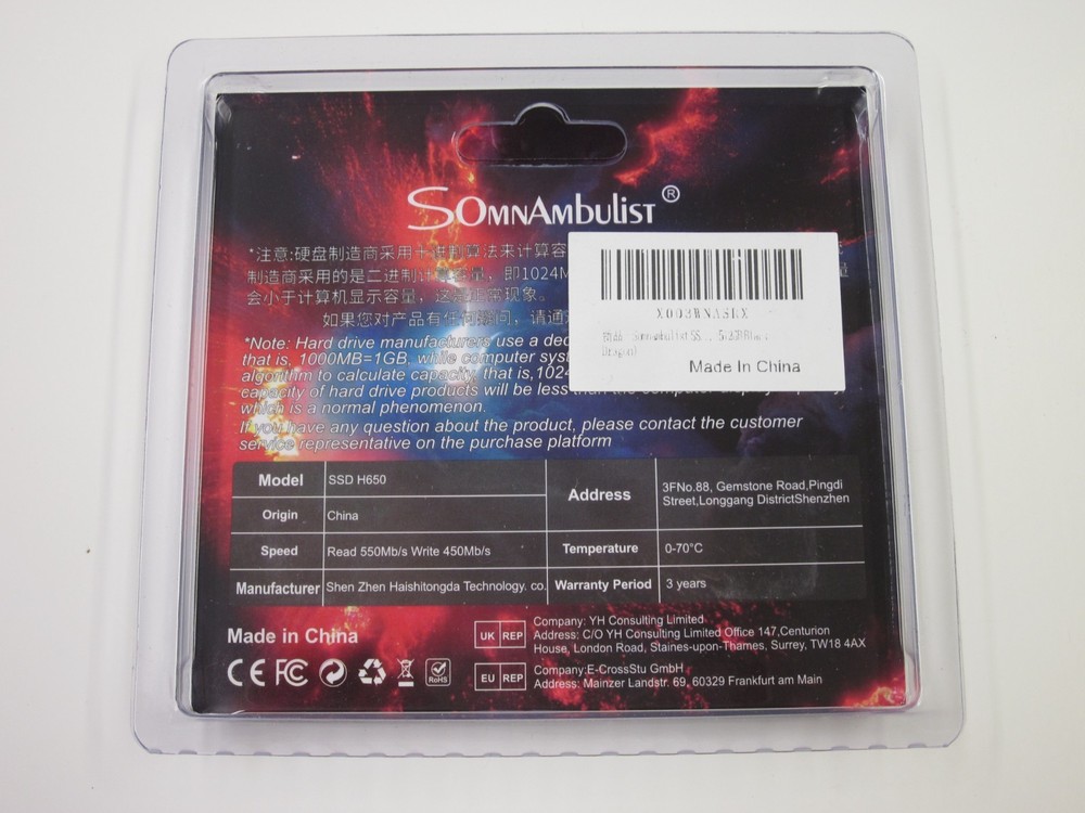 SomnAmbulist H650 512GB 2.5" SSD Internal Sata Solid State Drive