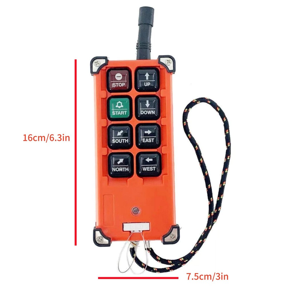 Wireless Crane Remote Control, 8-Button Transmitter + 1x Receiver, 12V-72V