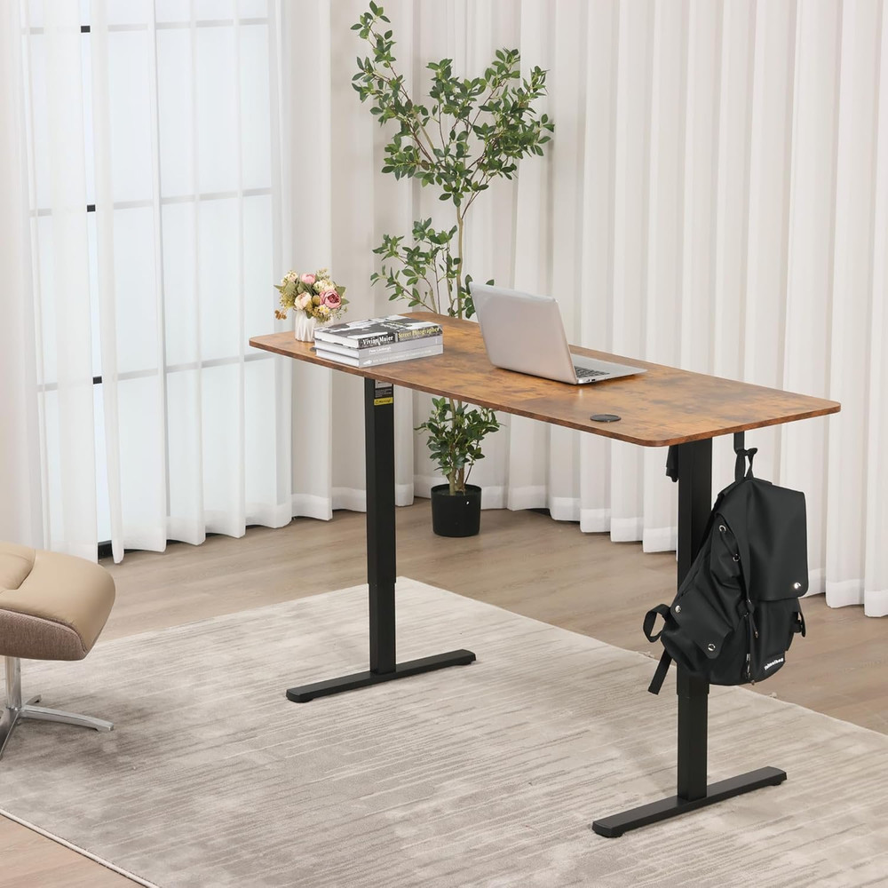 Rustic Brown Height Adjustable Electric Standing Desk with Memory Presets