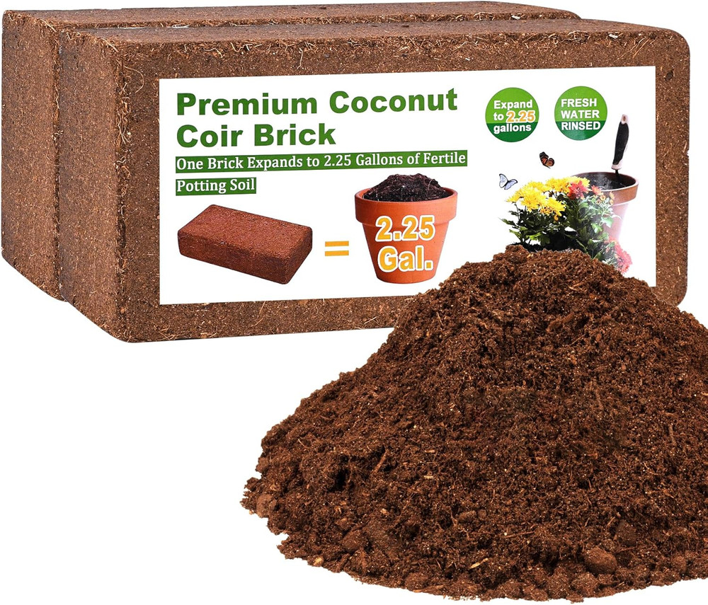 Coco Coir Compressed Bricks 2 Pcs Coconut Fiber Husk Growing Medium Soil Mix