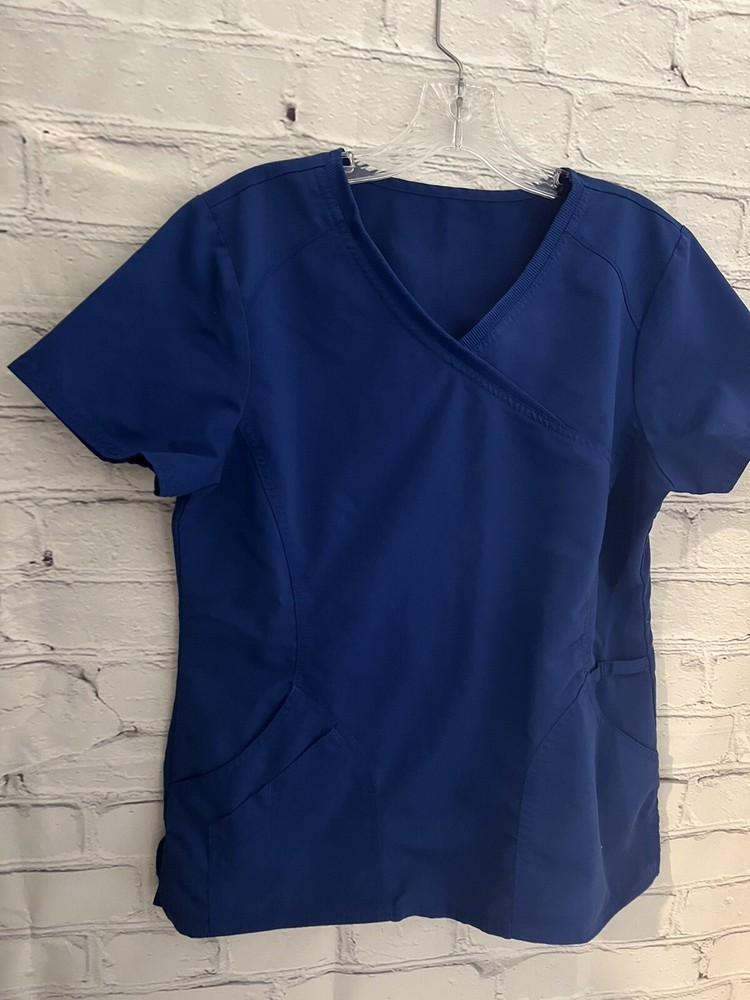 Unbranded Solid Blue V-Neck Scrub Top STRETCH Women's Size Small