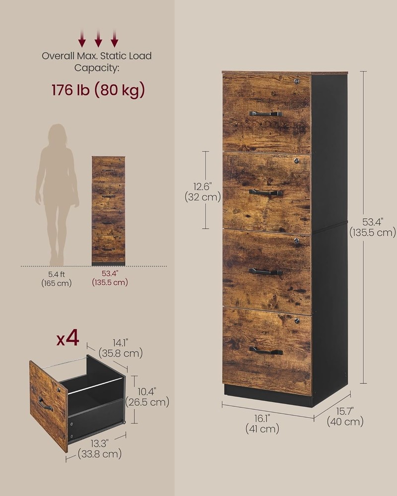 Vertical File Cabinet 4 Drawer Lockable for Home Office