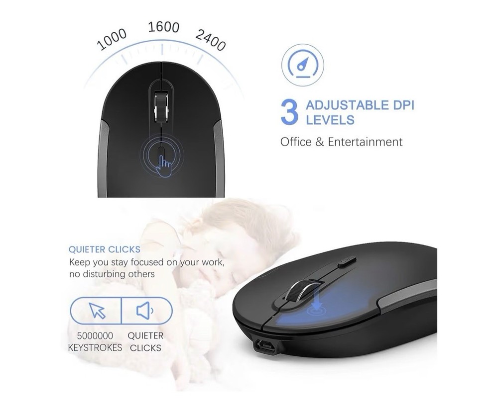 Wireless Keyboard and Mouse, Vssoplor Rechargeable-Bluetooth Keyboard, USB Mouse