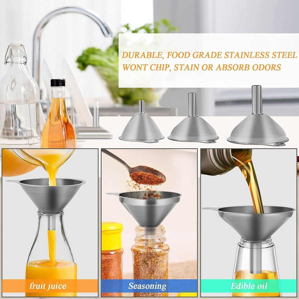 6 Pcs Stainless Steel Mini Funnels for Kitchen use. Large Tiny Small Funnel Set