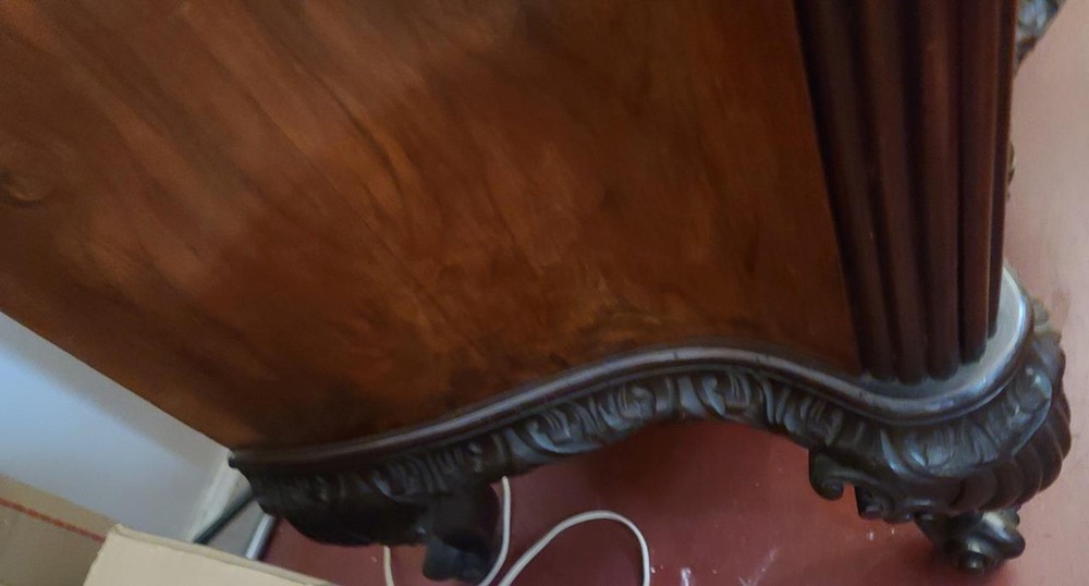 Incredible French Victorian Solid Burled Walnut Sideboard & Glass Top - GDC