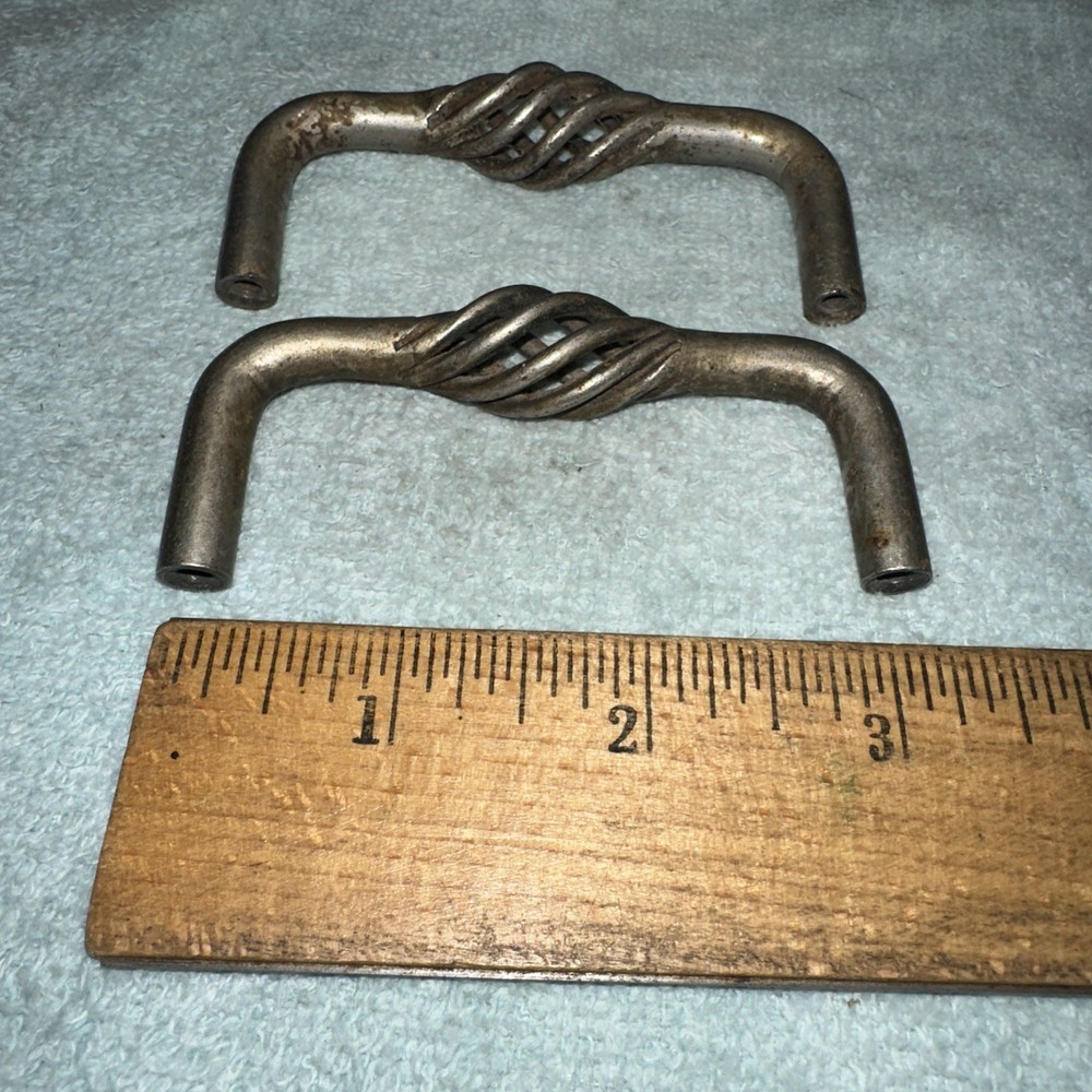 2 Mid Century Modern Vintage Drawer Cabinet Pulls Twisted Middle, Unique Design.