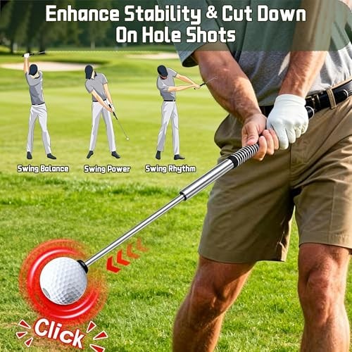 Retractable Golf Swing Trainer, Golf Grip Training Aid for Strength & Tempo