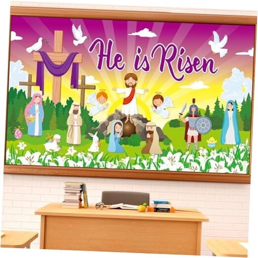 Easter He is Risen Bulletin Board Decorations with Background Easter