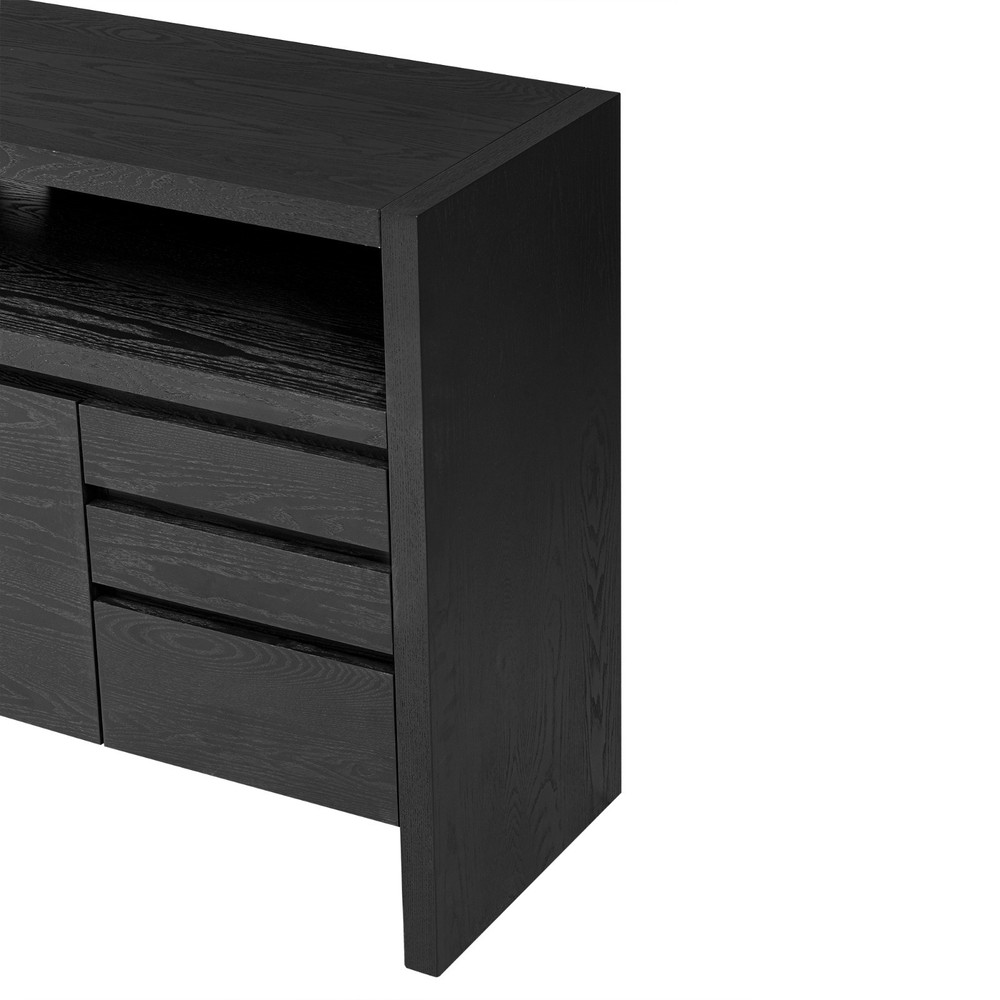 60" Modern Solid Ash Veneer Sideboard (3 Doors+3 Drawers, Semi-Open Shelf