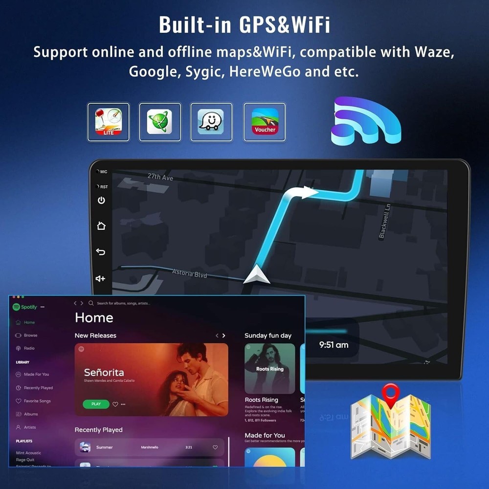 4G+64G 7 IPS Android 13 Car Stereo Wireless CarPlay Android Auto GPS Backup Cam