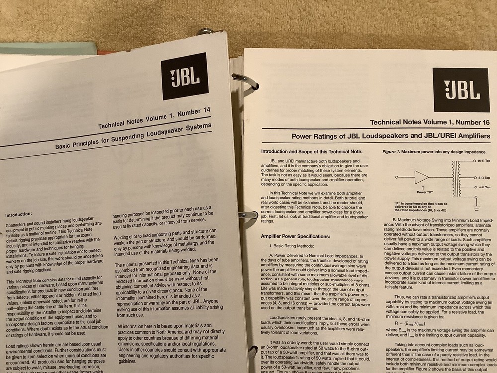JBL TECHNICAL NOTES BINDER - Full Binder, See Photo 1987 Confrence