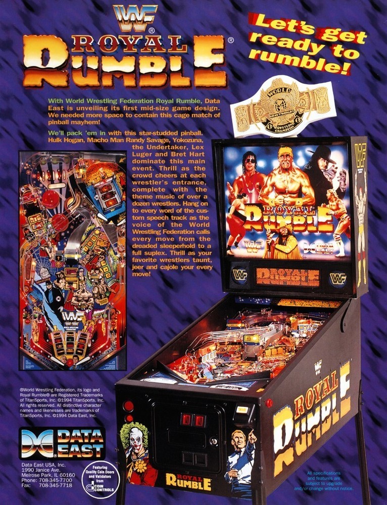 1994 Data East WWF Royal Rumble Pinball Machine Rubber Ring Kit