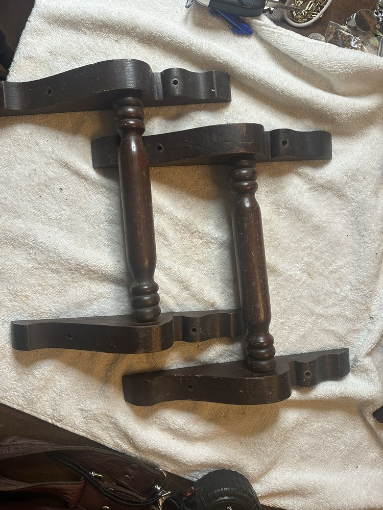 Pair Victorian Walnut Spindle Pull Bracket Handles Decoration Salvage 11”