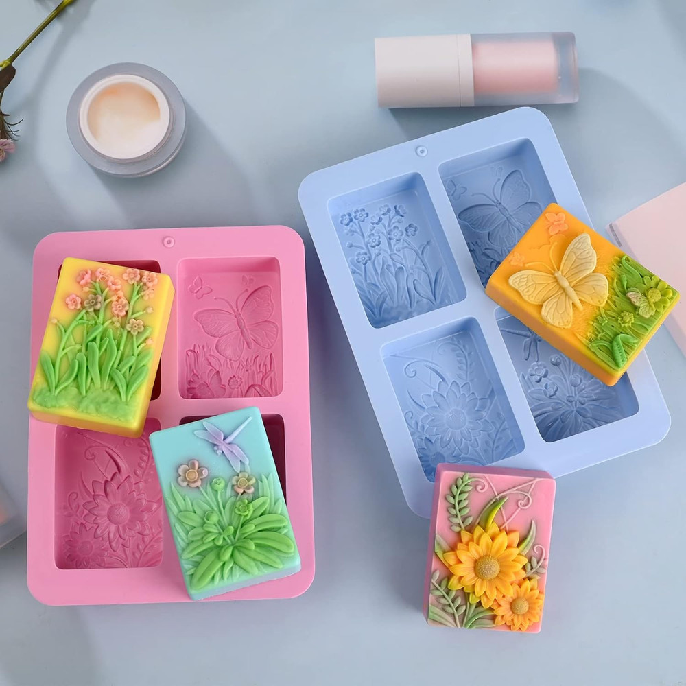 Soap Molds Silicone, 3D Rectangular Insect Flower Silicone Molds for Handmade...