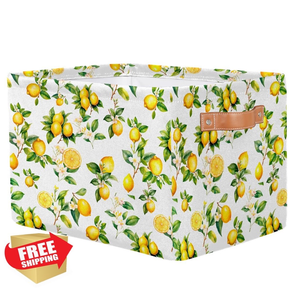 Lemon Yellow Tropical Toy Storage Bin Collapsible Cube