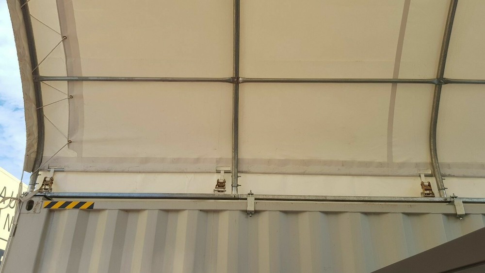 20x20 PVC Fabric conex container mounted shelter + High Cube Back Wall With Vent