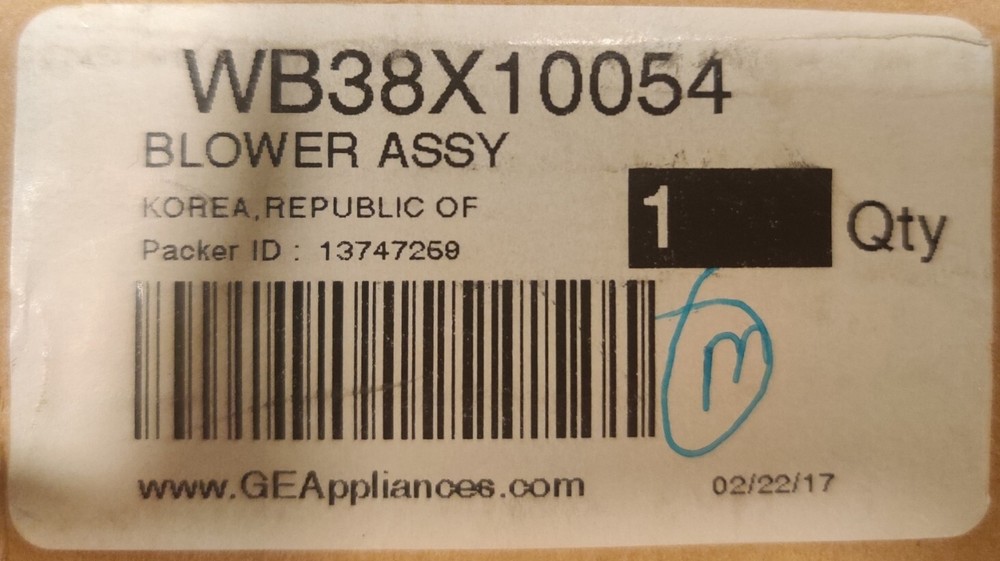 WB38X10054 GE OEM Microwave Blower Assembly