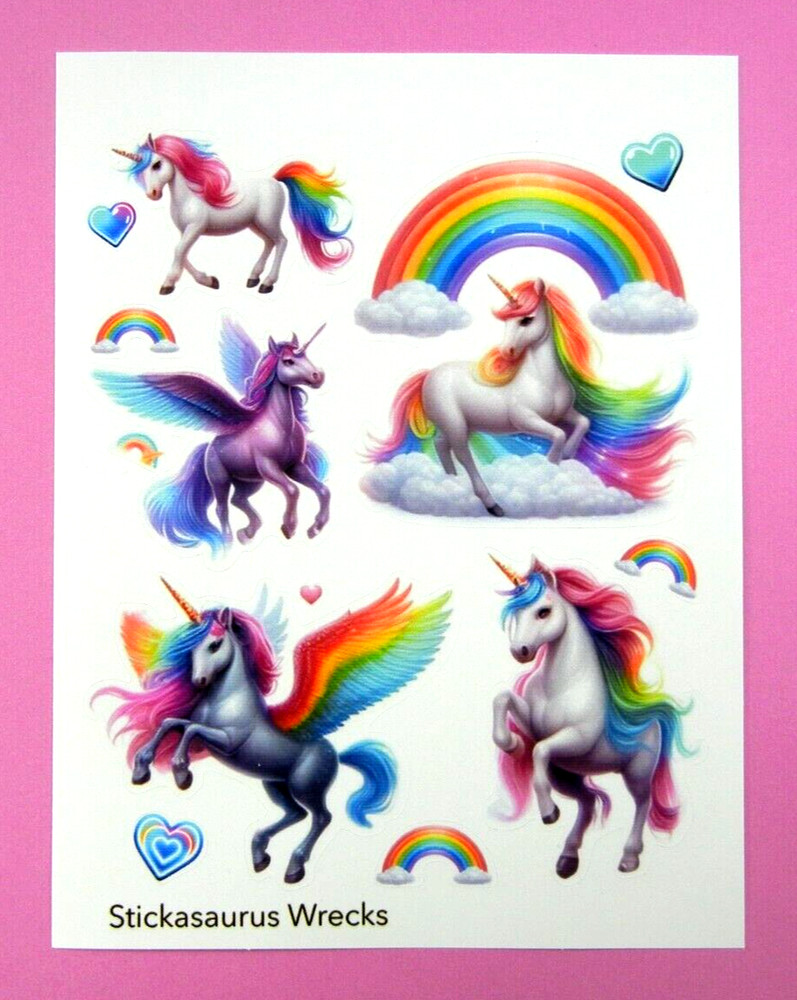 Unicorns Rainbows & Hearts Sticker Sheet