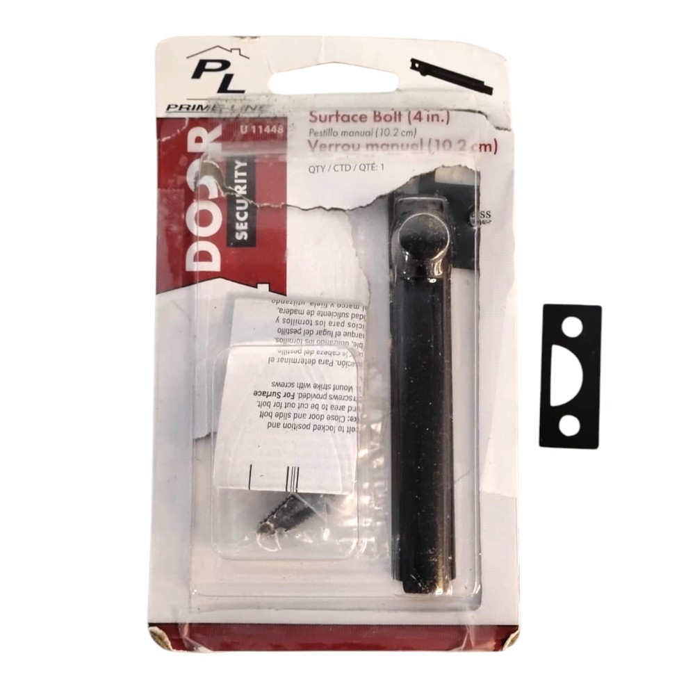 Prime-Line U 11448 Surface Bolt 4 Inch - Solid Brass, Matte Black Finish