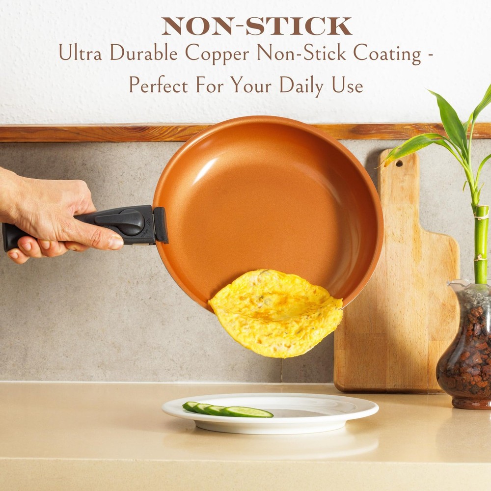 Nonstick cookware set stackable pots pans removable handle camping kitchen se...