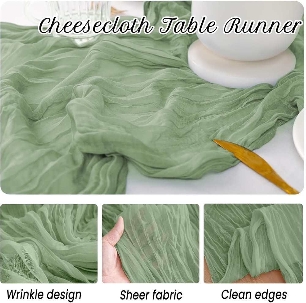 12 Pack Sage Green Spring Easter Table Runner 10FT Sage Green Cheesecloth Table