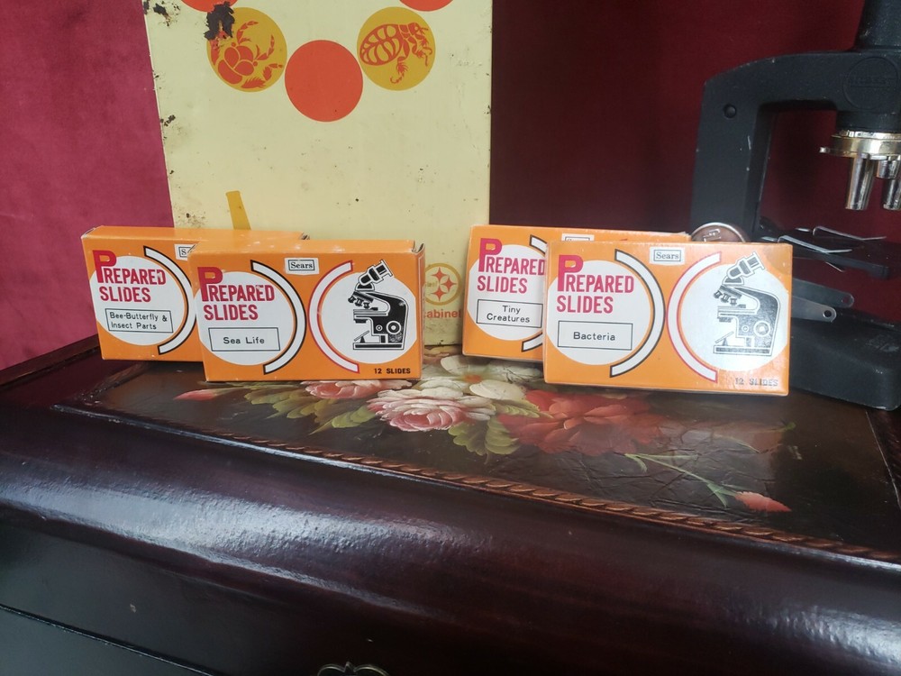 Vintage 1972 Gilbert Microcraft Microscope with 48 Slides - Works!