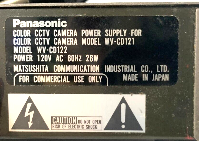Panasonic WV-CD122 Power Supply for Camera WV-CD121 120VAC