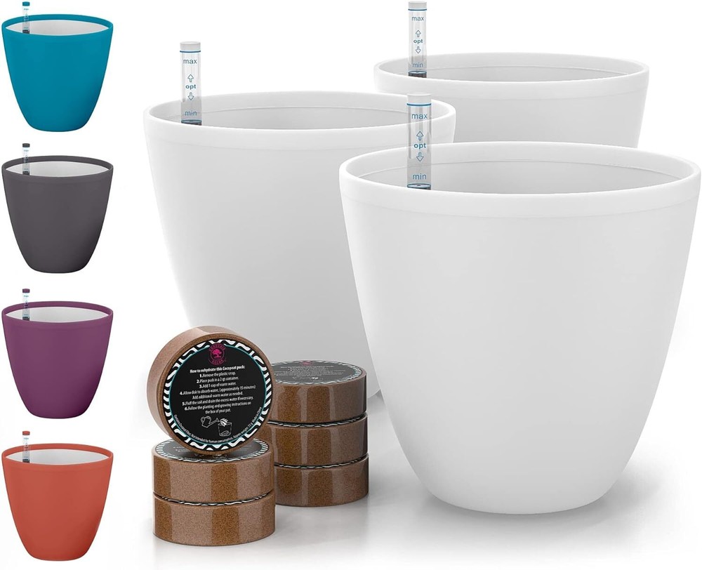 Self Watering Pots for Plants 3 Pack Flower Planters with Water Level Indicator