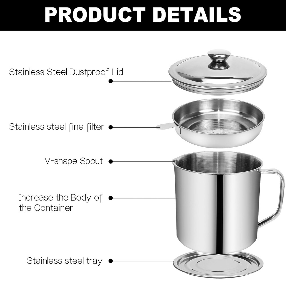 Bacon Grease Container with Strainer Oil Storage Pot Kitchen Cooking Holder