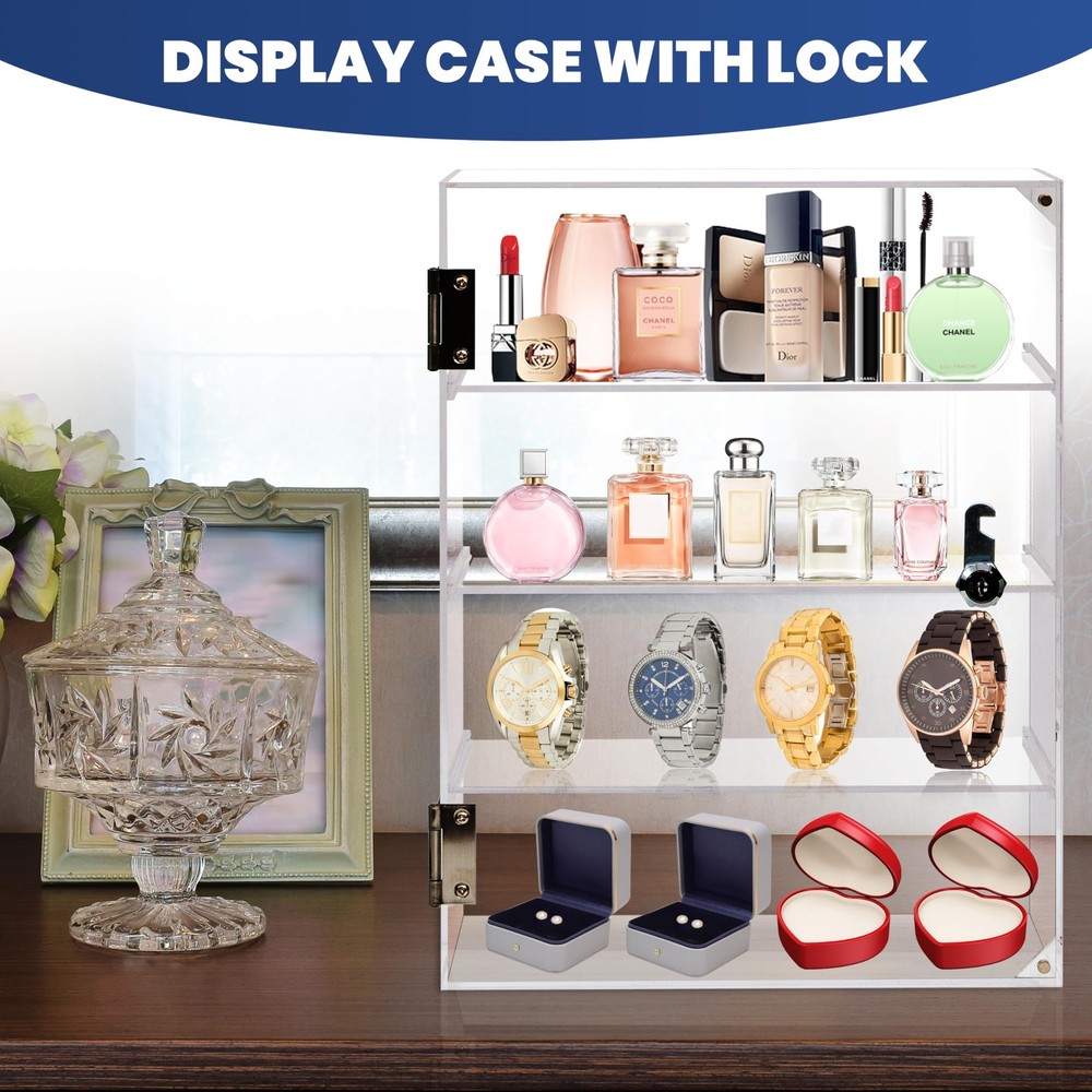 Acrylic Display Case with Lock Key, Removable 4-Tier Clear Acrylic Display Ca...