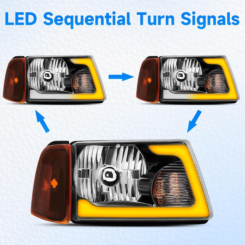LED DRL Headlight Assembly Fit for 2001-2011 Ford Ranger W/Sequential Turn Light