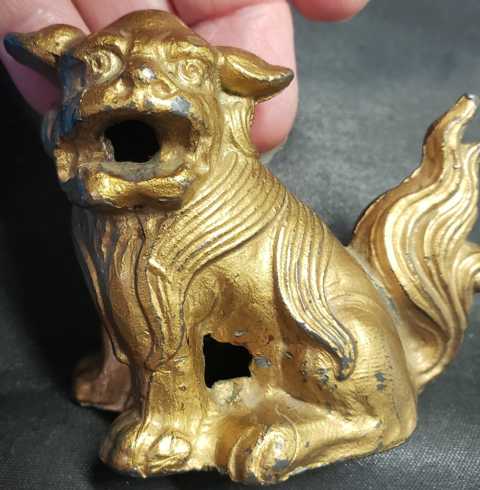 Cast Iron Foo Dog Antique  Incense Burner Top Only READ