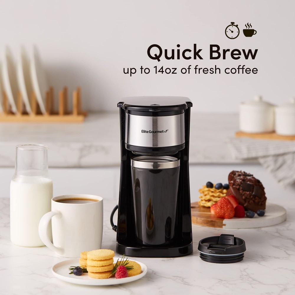 EHC112 Personal Single-Serve Compact Coffee Maker Brewer Includes 14Oz. Therm...