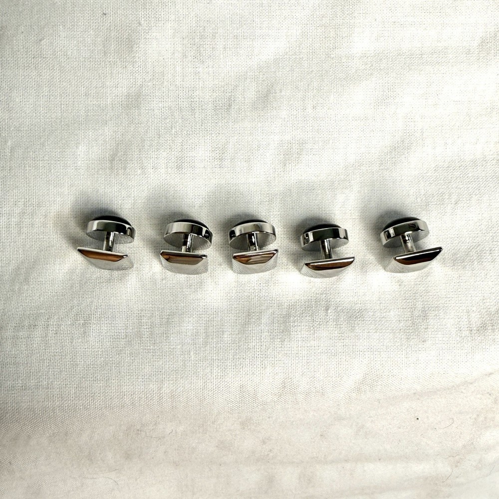 Tuxedo Button Studs Set Silver and Black 5-Studs Set with box