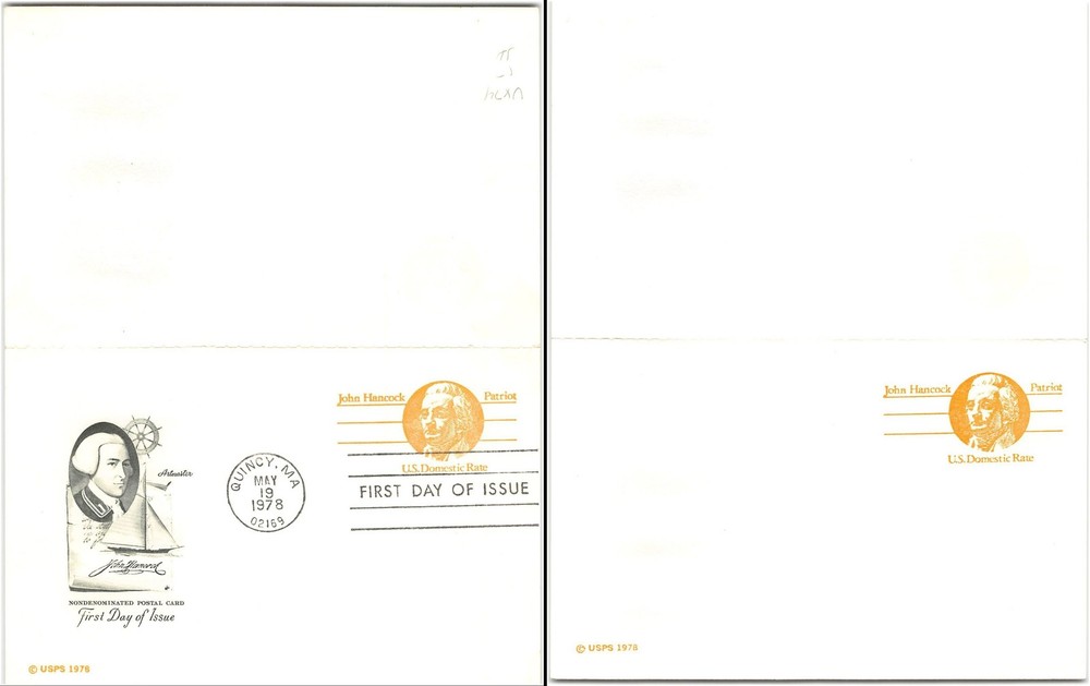US #UY29 First Day, 1978, Message Reply, John Hancock, Nondenominated (10c)