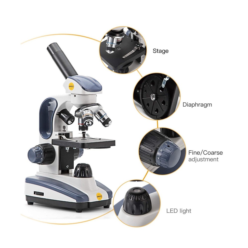 SWIFT Compound Monocular Microscope SW200DL with 40X-1000X Magnification, Dua...