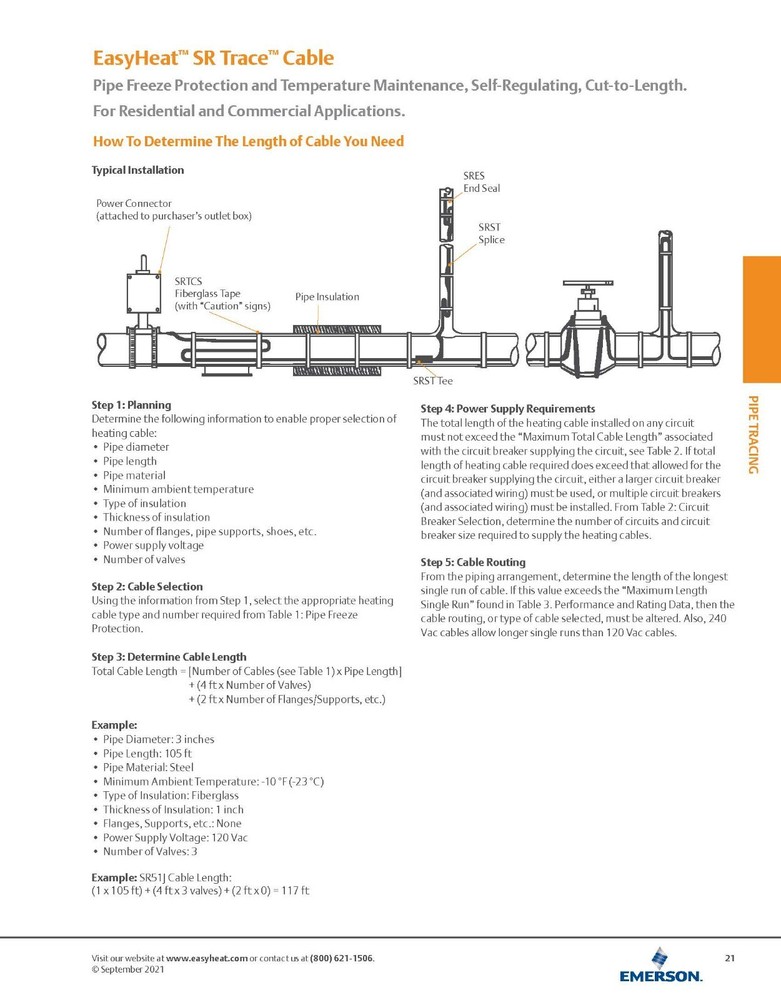 EasyHeat SR52J Self-Regulating Pipe/Freeze Heating Cable 5 Watts/Ft 240V /10ft