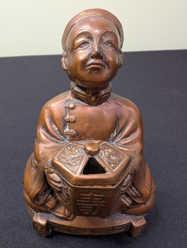 Vintage Bronze Figural Mandarin Incense Burner Statue