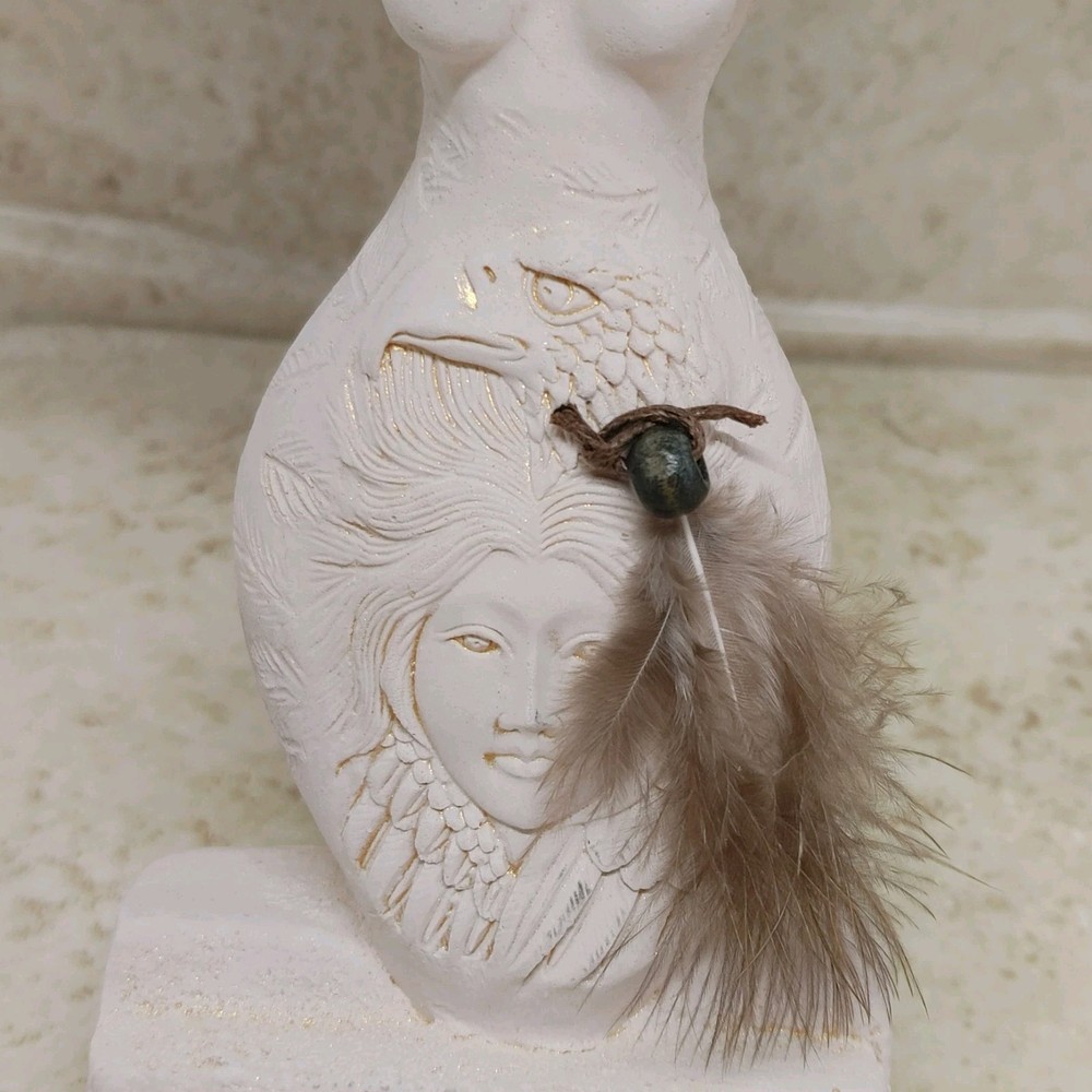 Gypsum Cement Eagle Goddess Sculpture Figurine 5.5"