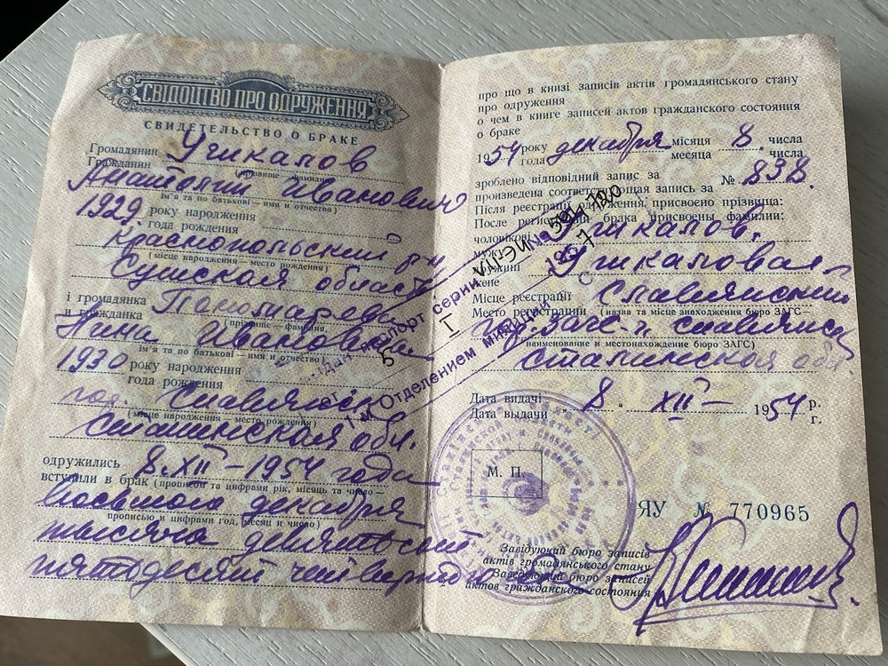 Documents Marriage Certificate URSR