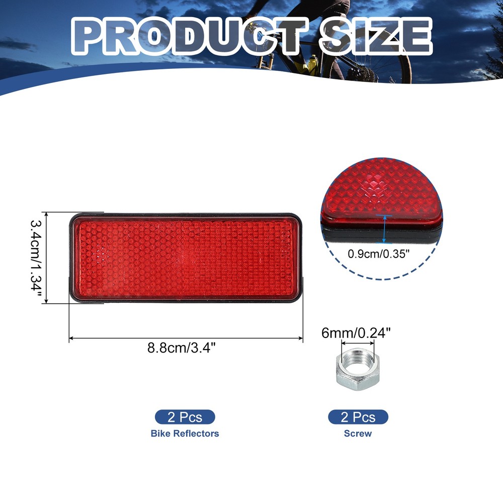 2 Pcs Rectangle Rear Reflectors, Warning Reflector with M5 Screw Red