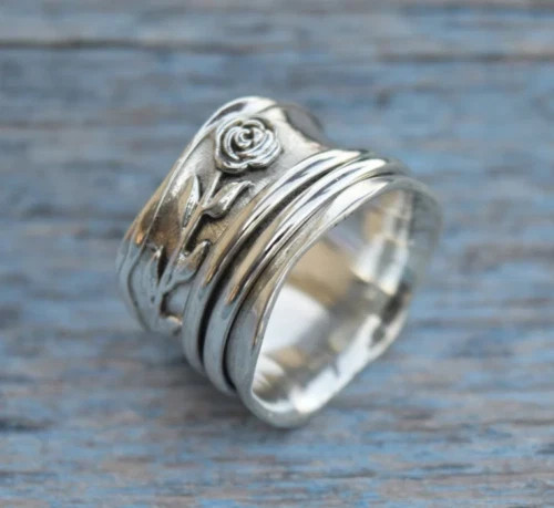 Solid 925 Sterling Silver Band & Spinner Meditation Handmade Ring All Size w35