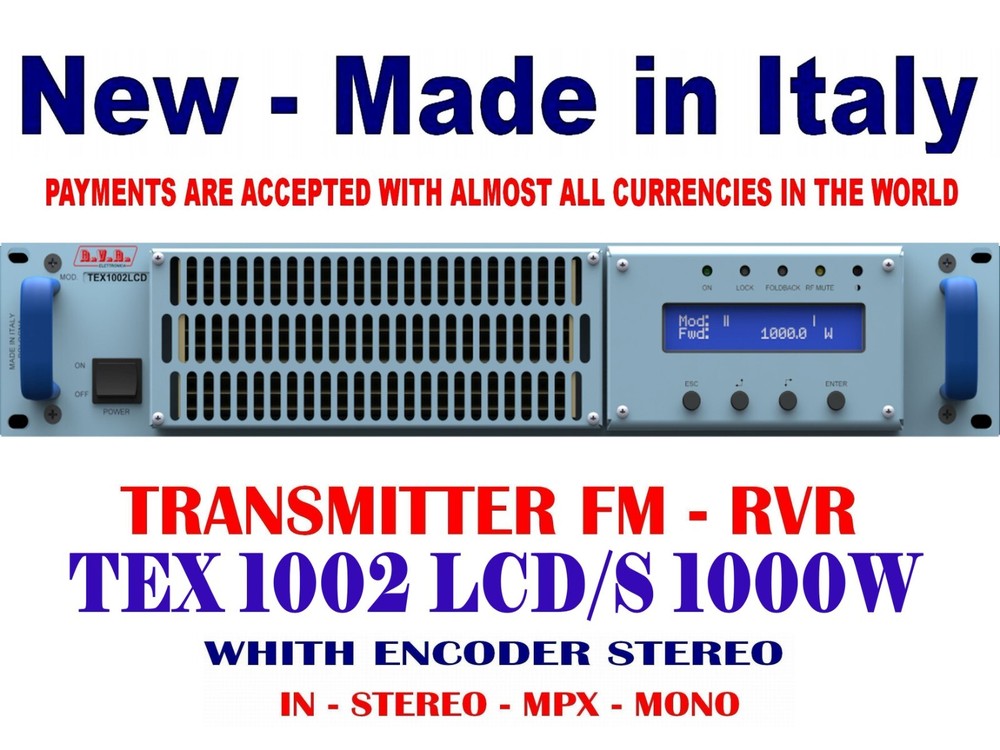 Broadcast RVR TEX1002 LCD 1000w FM Transmitter with Encoder Stereo - 88 108 Mhz