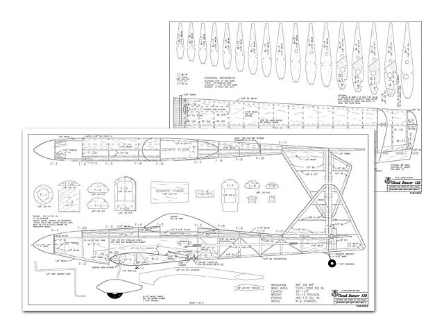 Cloud Dancer 120 Sport 86" WS RC Model Airplane Plans Templates PDF on USB