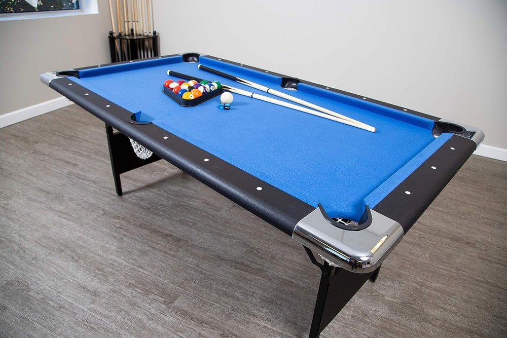 Family-Friendly 6 Ft Folding Pool Table with Blue Felt - No Assembly Required
