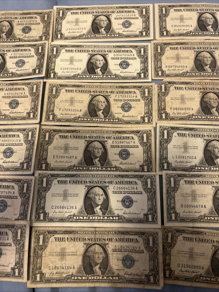 TOTAL OF 18- $1 One Dollar Silver Certificate Note Series 1957