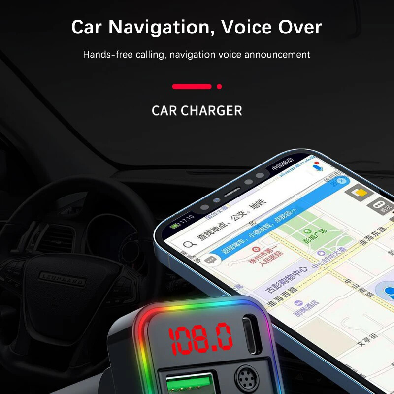 Car Wireless Bluetooth 5.3 FM Transmitter MP3 Player USB Fast Charger Adapter