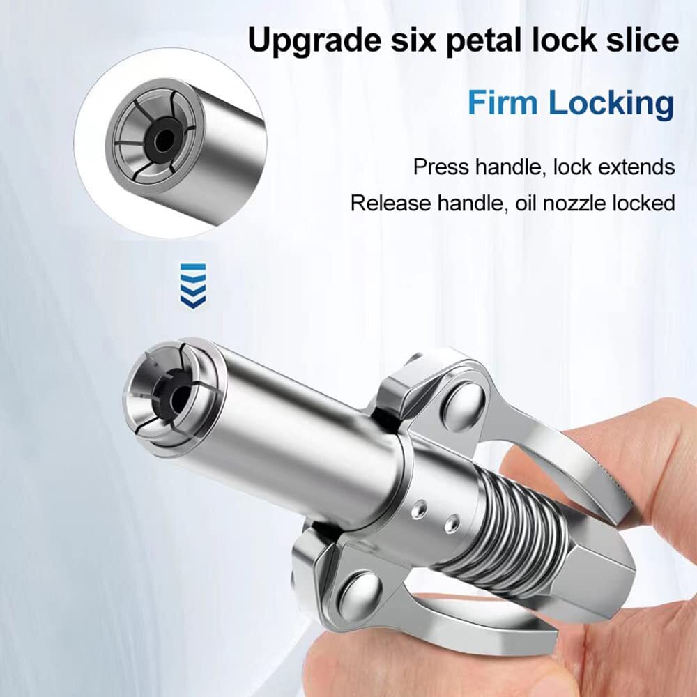 Double Handle Grease Gun Coupler Lock with 30cm Flexible Hose for Zerk Fitting
