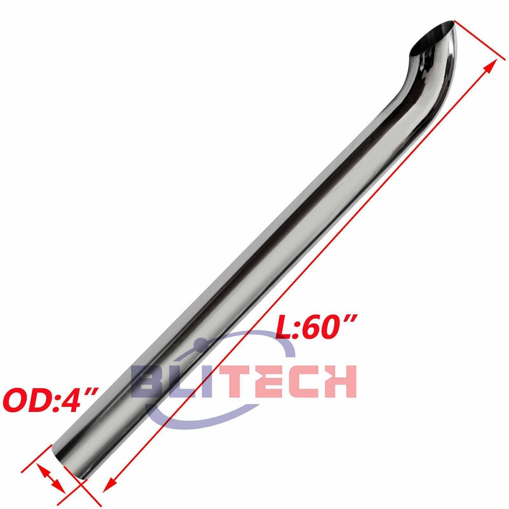 Chrome 4 inch 4"ODx 60" Length Curved Exhaust Stack Pipe 60" long Tailpipe