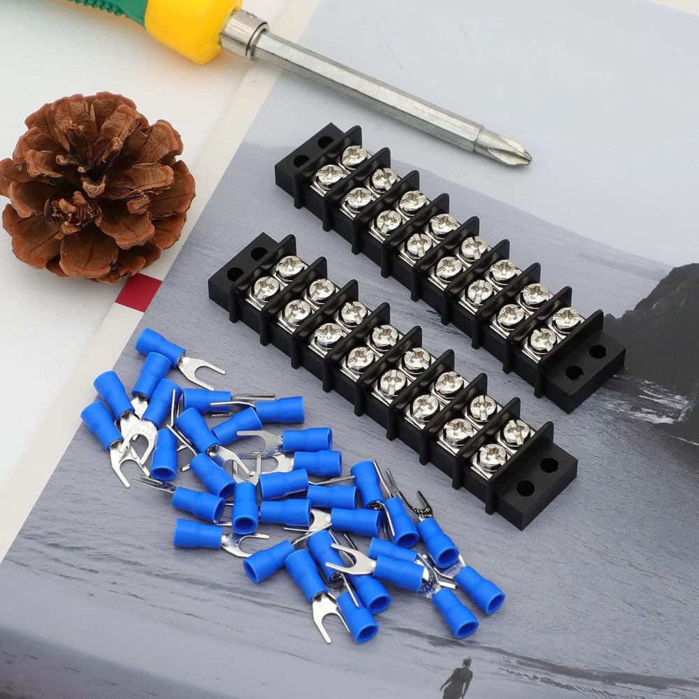 Terminal Block,2 Pack 8 Circuits 20-30A 200v-450v Dual Row 20 Amps, Black